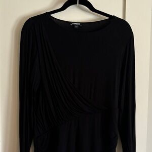 Express Black Long-Sleeve Draped Wrap Top